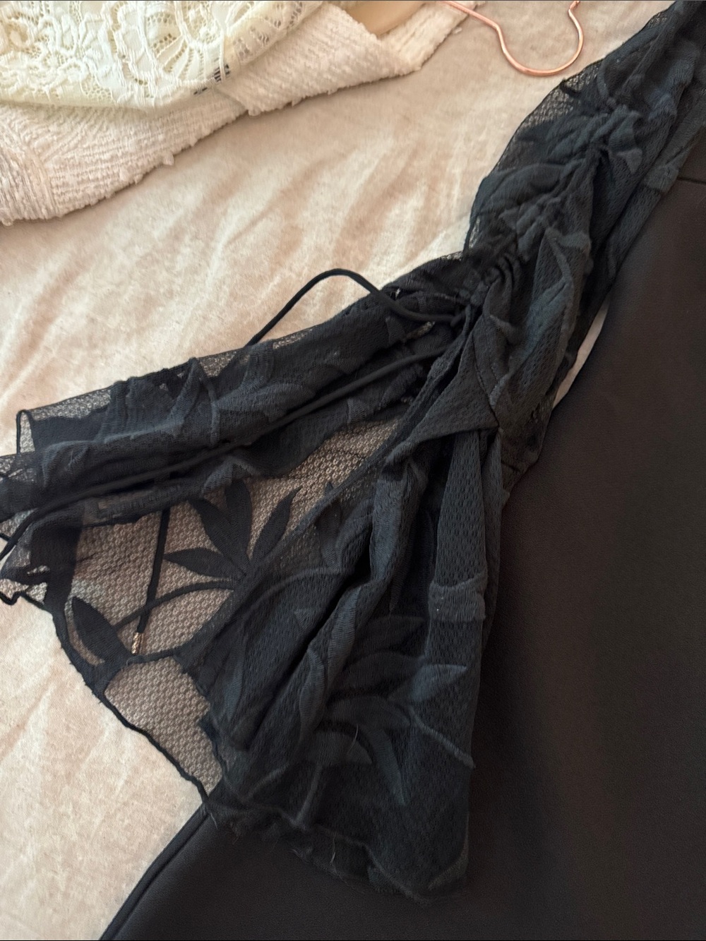 KEEPSAKE the Label Black A-Line Dress with Sheer Floral Long Sleeves - Picture 3 of 4
